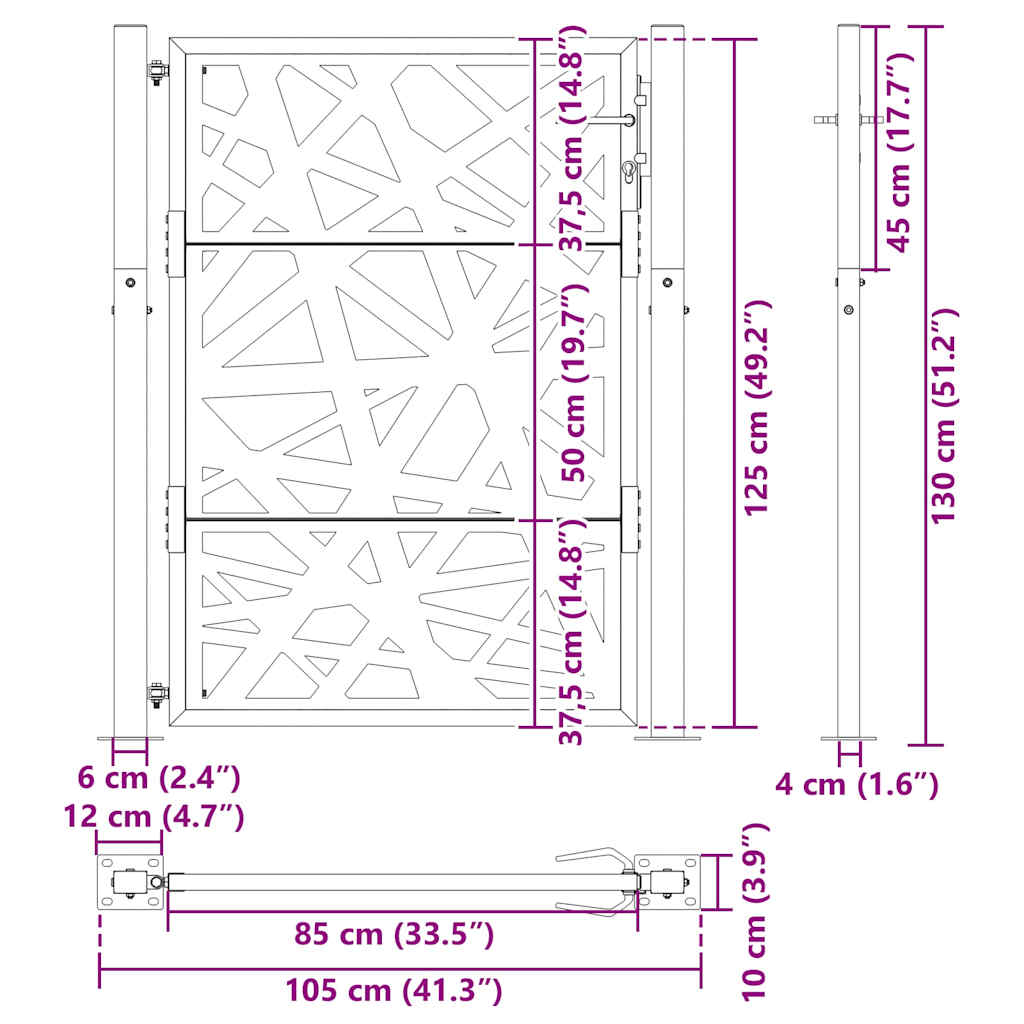 vidaXL Garden Gate Black 105x130 cm Steel Light Design