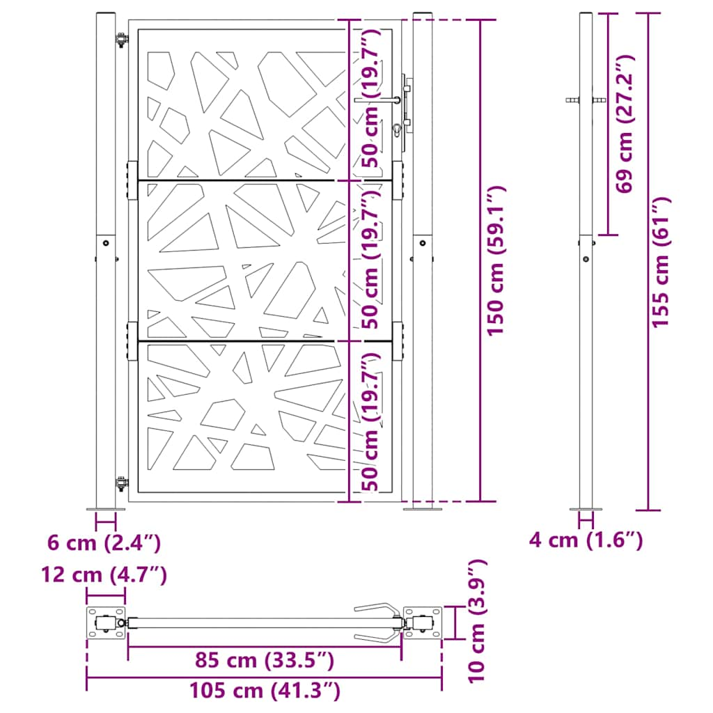 vidaXL Garden Gate Black 105x155 cm Steel Light Design