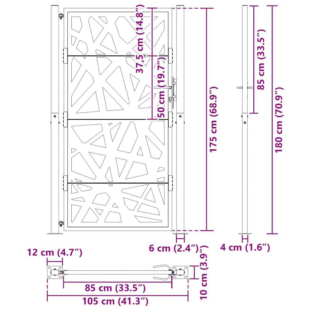 vidaXL Garden Gate Black 105x180 cm Steel Light Design