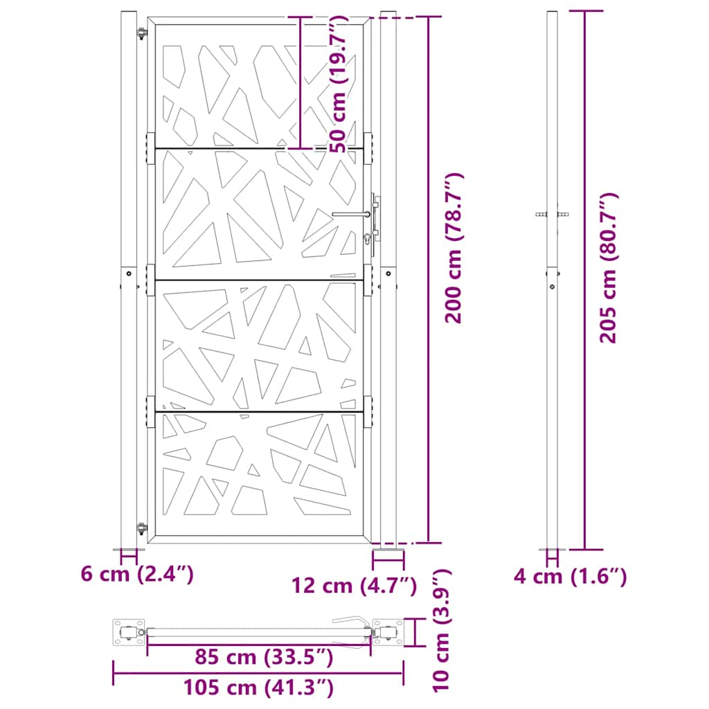 vidaXL Garden Gate Black 105x205 cm Steel Light Design