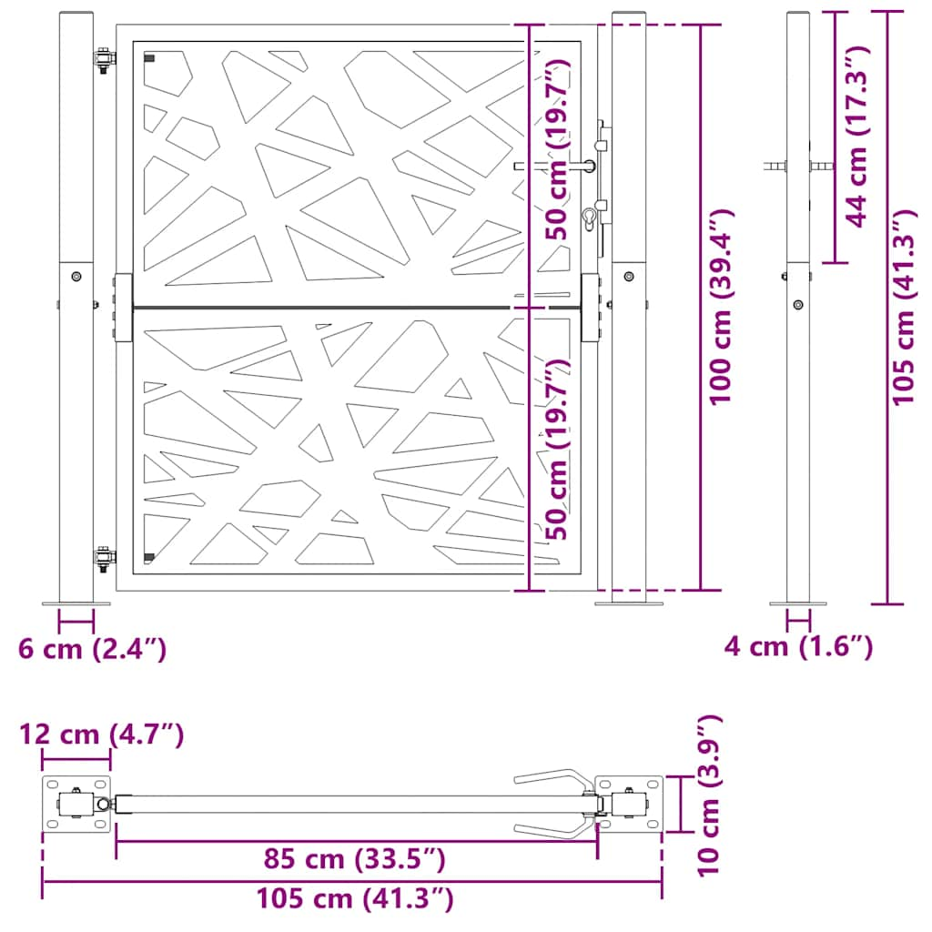 vidaXL Garden Gate 105x105 cm Weathering Steel Light Design