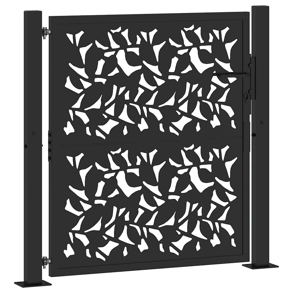 vidaXL Garden Gate Black 105x106 cm Steel Leaf Design