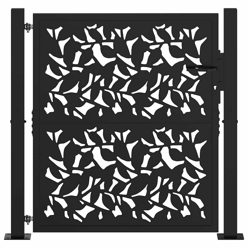 vidaXL Garden Gate Black 105x106 cm Steel Leaf Design