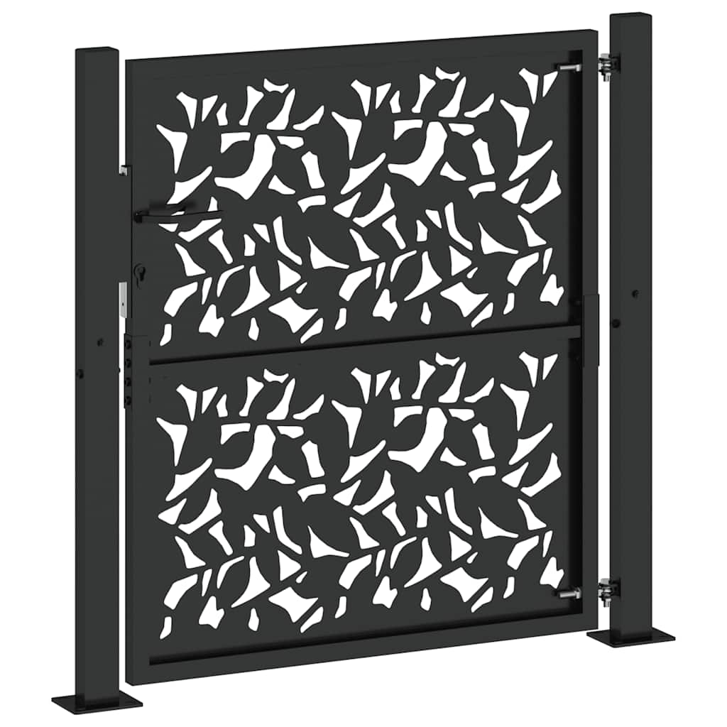 vidaXL Garden Gate Black 105x106 cm Steel Leaf Design