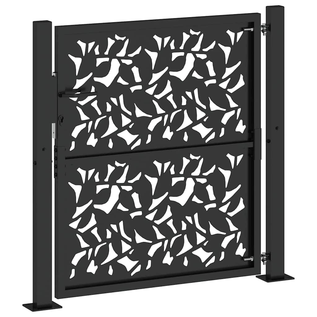 Garden Gate Black 100x100 cm Steel Leaf Design