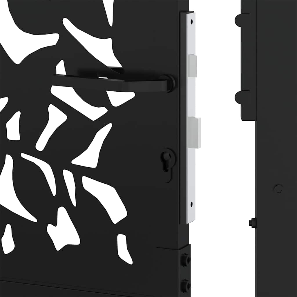 vidaXL Garden Gate Black 105x106 cm Steel Leaf Design