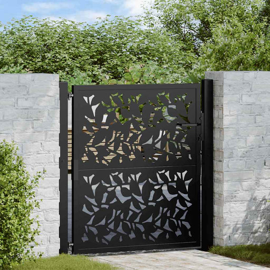 vidaXL Garden Gate Black 105x106 cm Steel Leaf Design