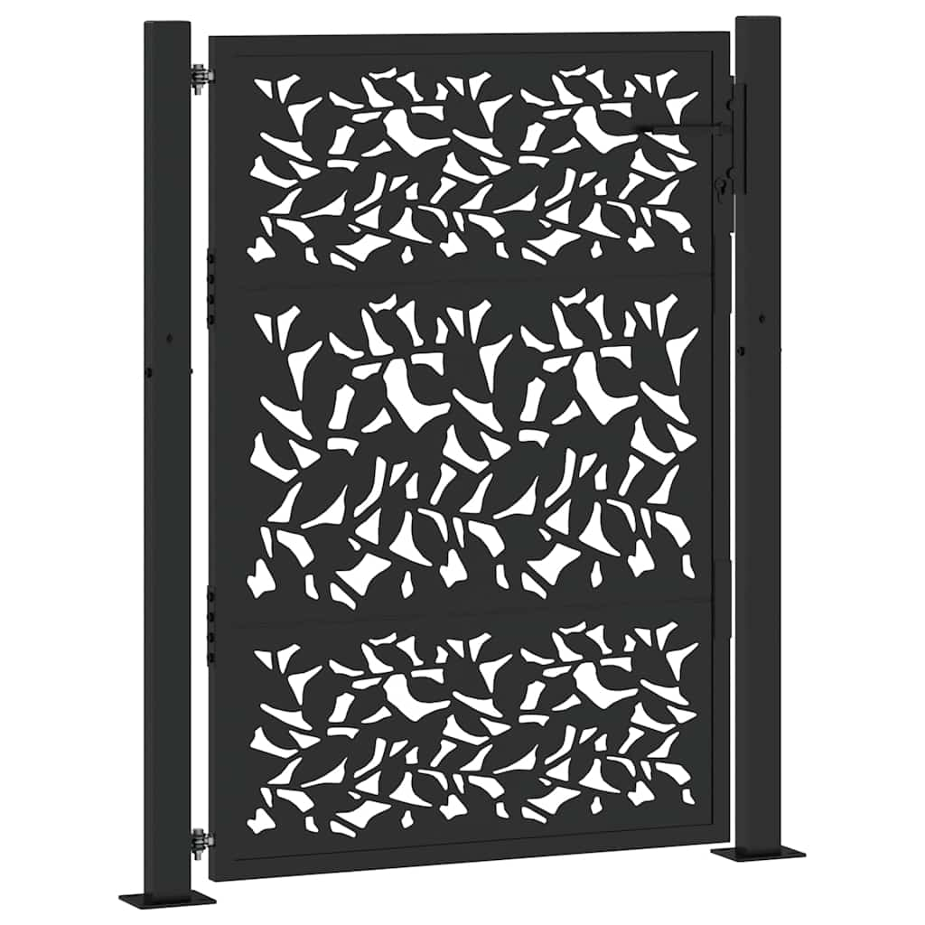 vidaXL Garden Gate Black 105x130 cm Steel Leaf Design