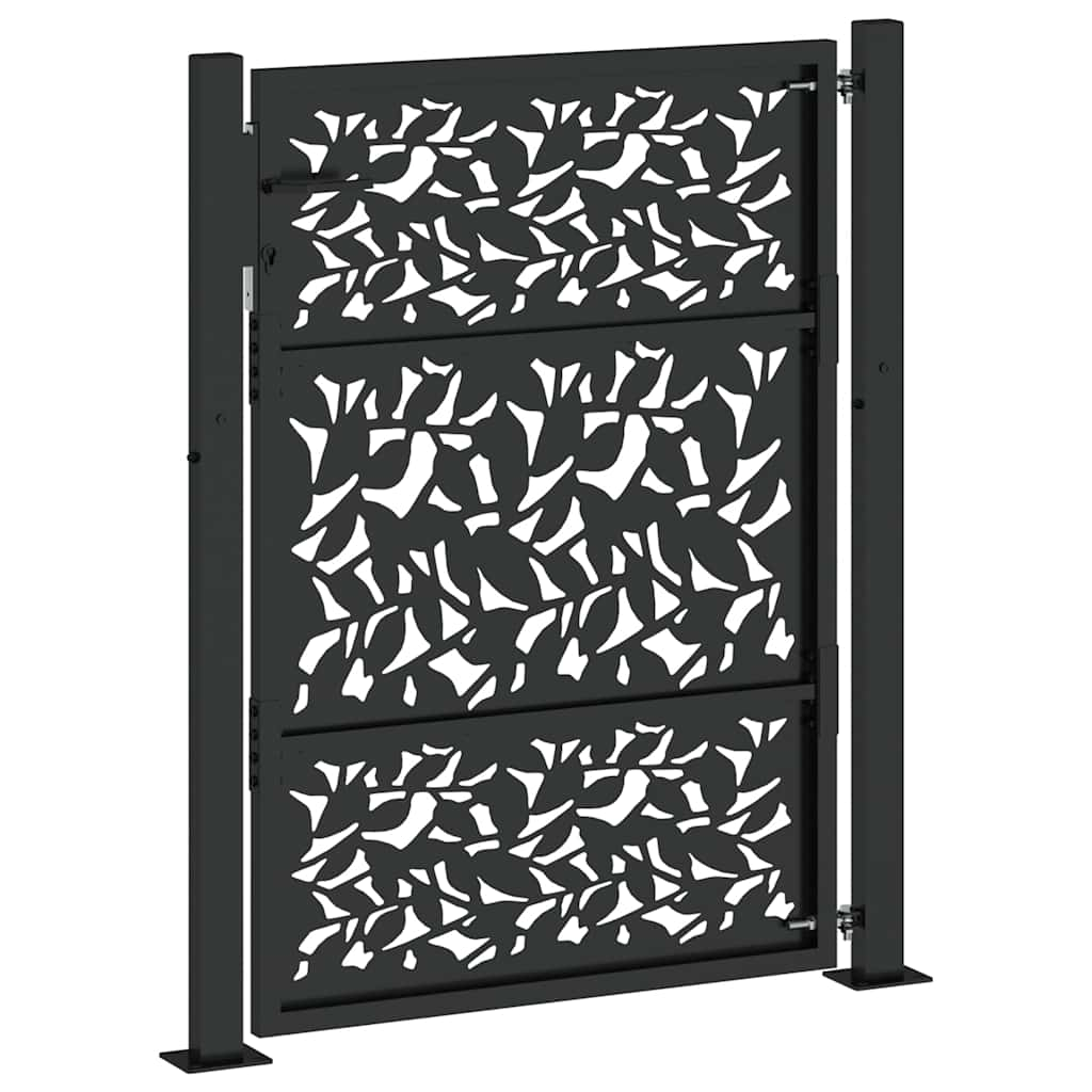 vidaXL Garden Gate Black 105x130 cm Steel Leaf Design