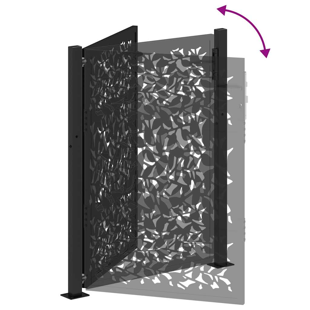 vidaXL Garden Gate Black 105x130 cm Steel Leaf Design