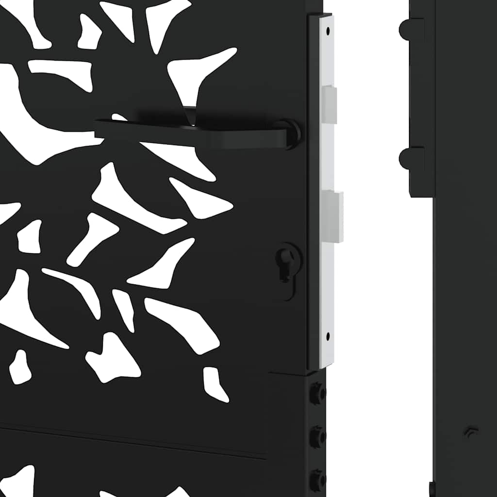 vidaXL Garden Gate Black 105x130 cm Steel Leaf Design