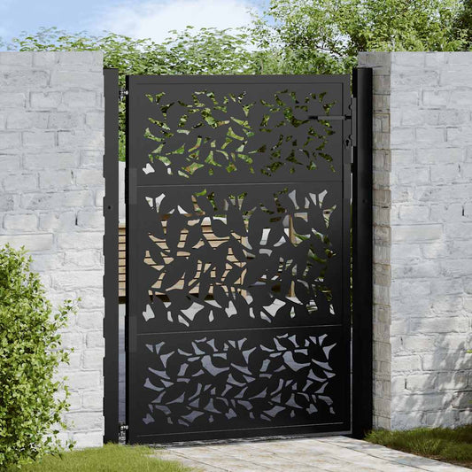 vidaXL Garden Gate Black 105x130 cm Steel Leaf Design