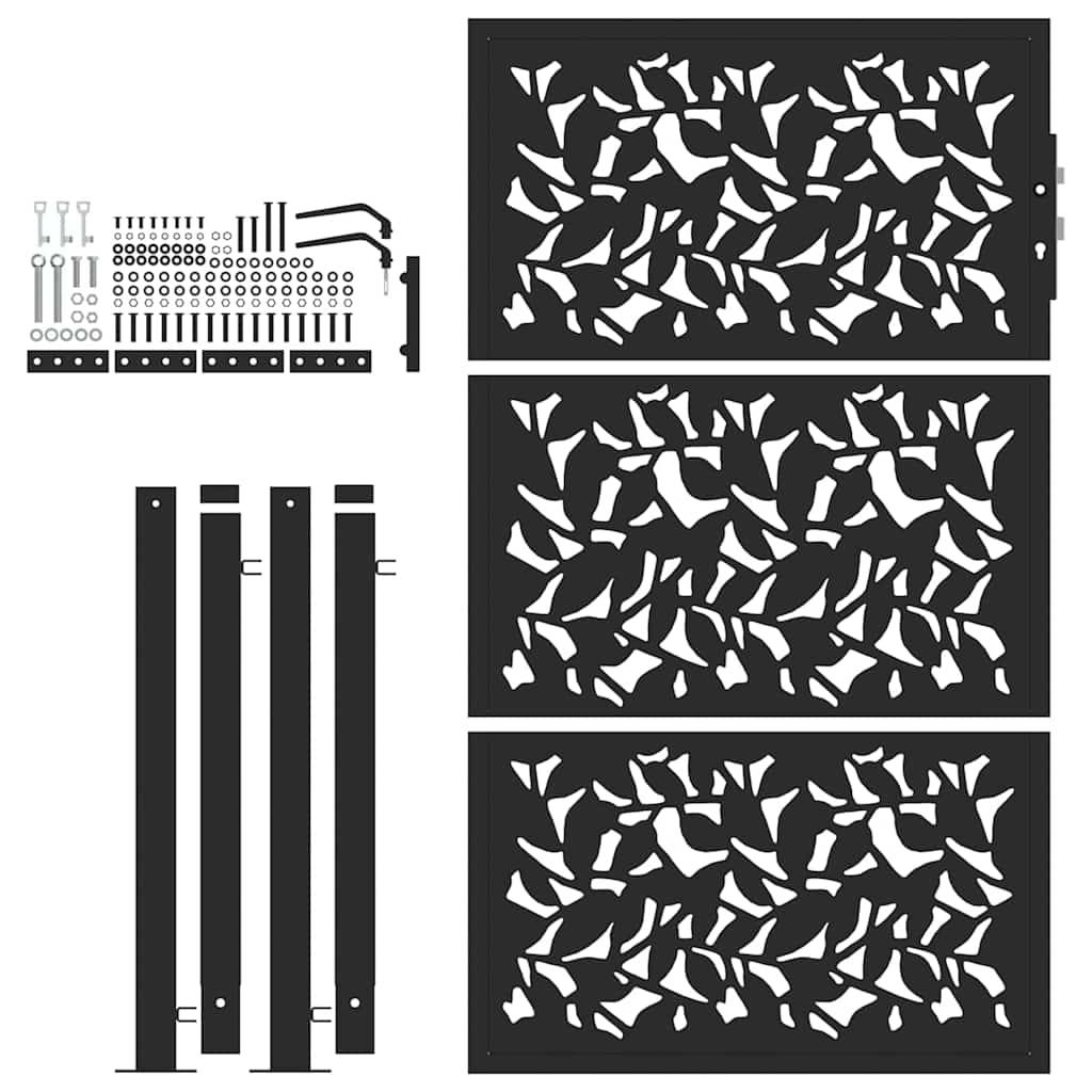 Garden Gate Black 100x150 cm Steel Leaf Design