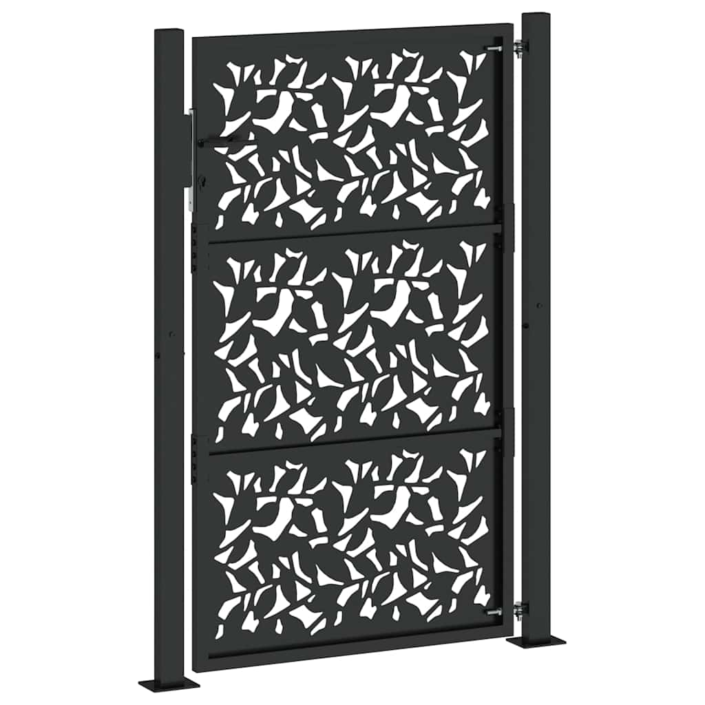 vidaXL Garden Gate Black 105x155 cm Steel Leaf Design