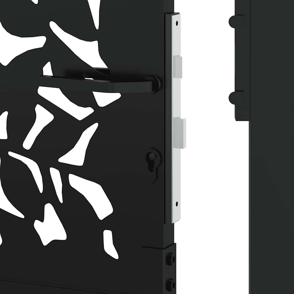 vidaXL Garden Gate Black 105x155 cm Steel Leaf Design