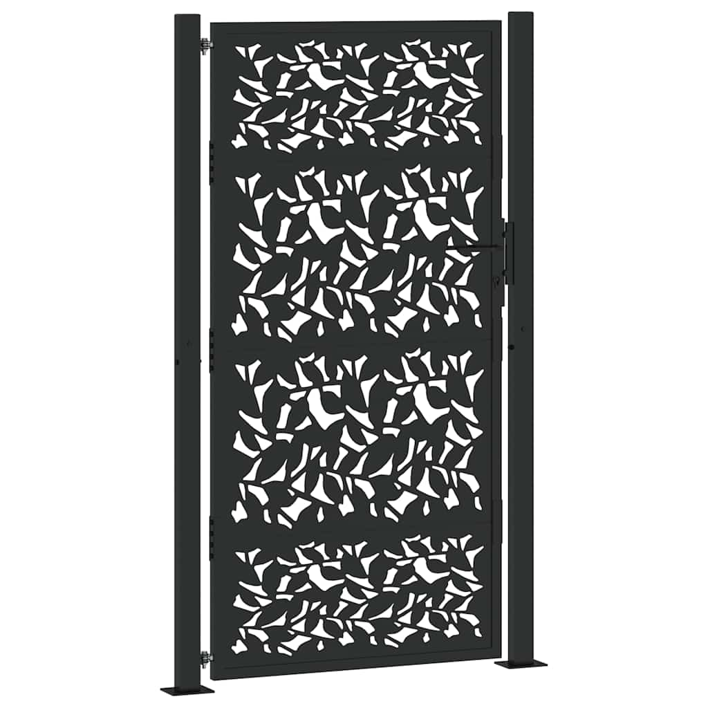 vidaXL Garden Gate Black 105x180 cm Steel Leaf Design