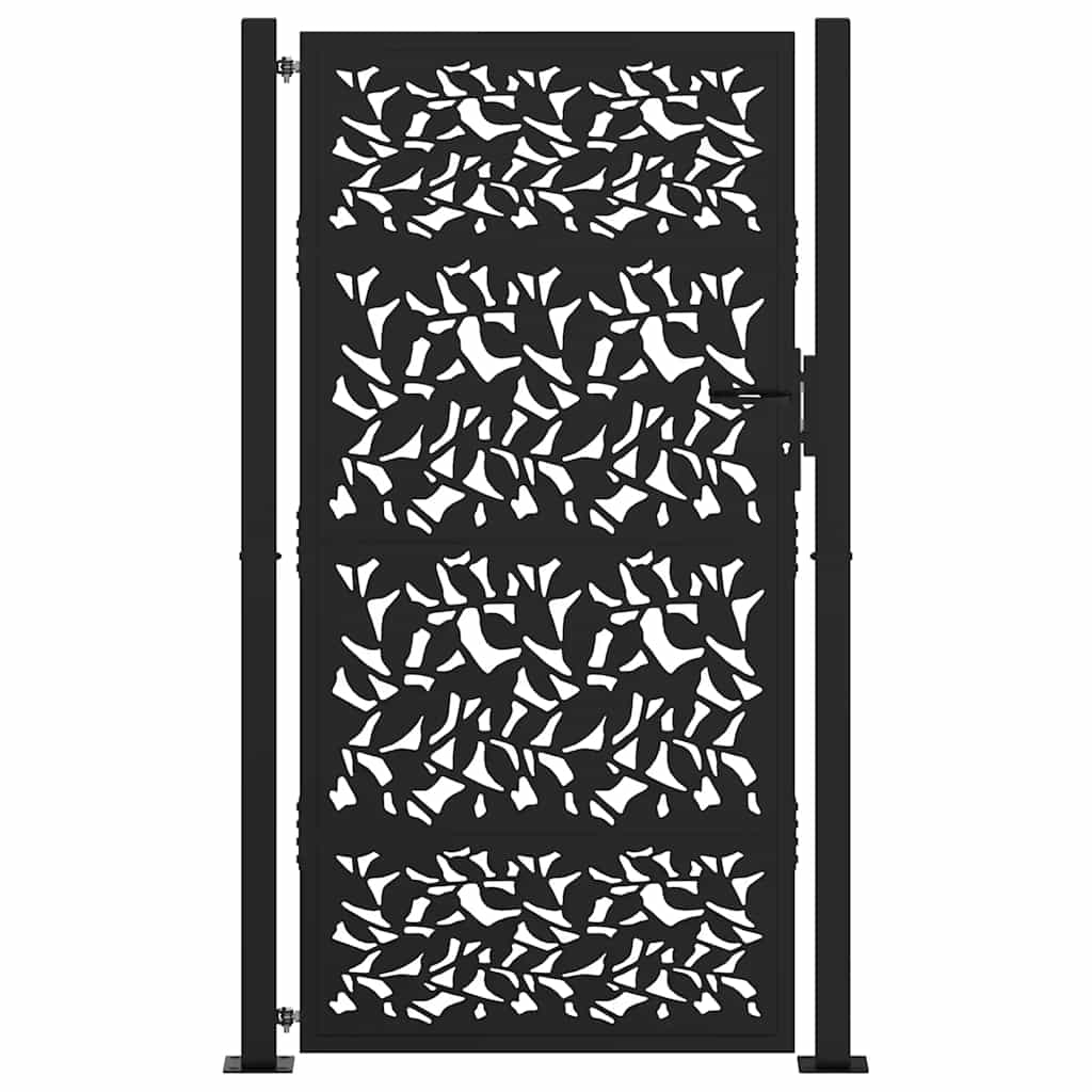 vidaXL Garden Gate Black 105x180 cm Steel Leaf Design