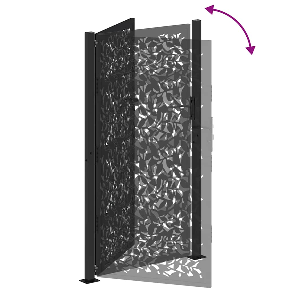 vidaXL Garden Gate Black 105x180 cm Steel Leaf Design