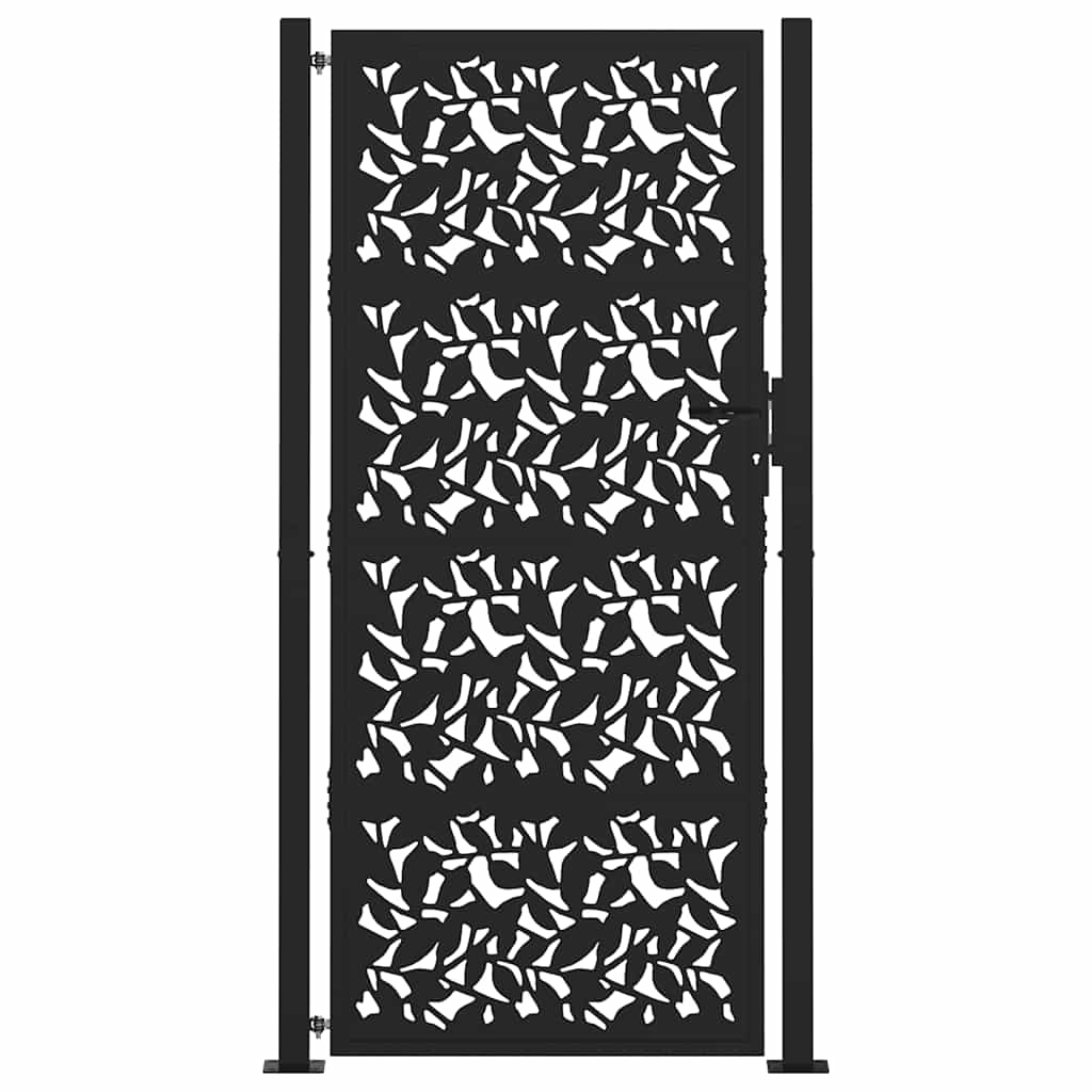 vidaXL Garden Gate Black 105x205 cm Steel Leaf Design