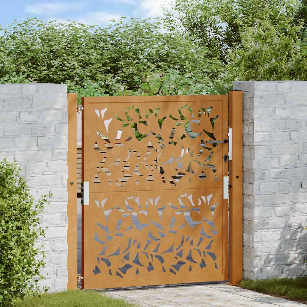 vidaXL Garden Gate 105x105 cm Weathering Steel Leaf Design