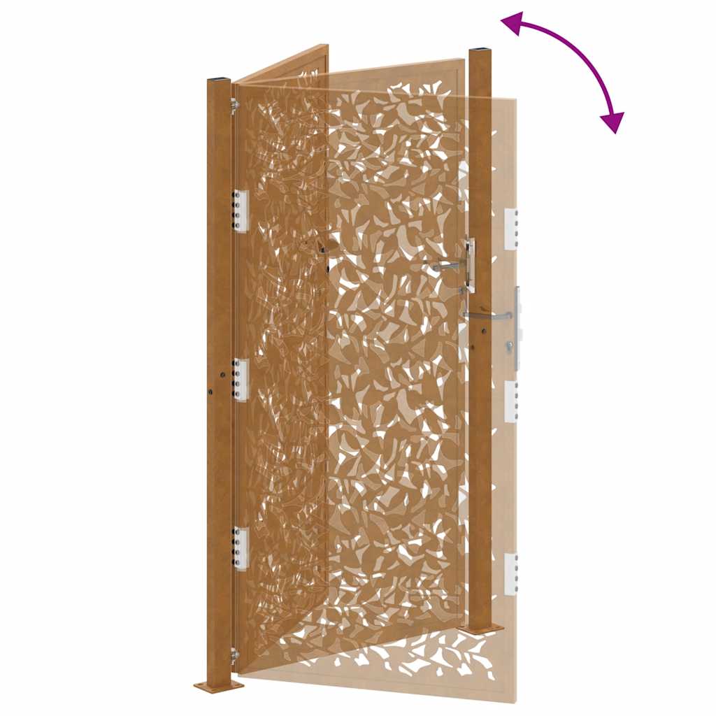 vidaXL Garden Gate 105x180 cm Weathering Steel Leaf Design