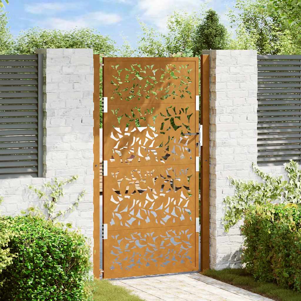 vidaXL Garden Gate 105x180 cm Weathering Steel Leaf Design