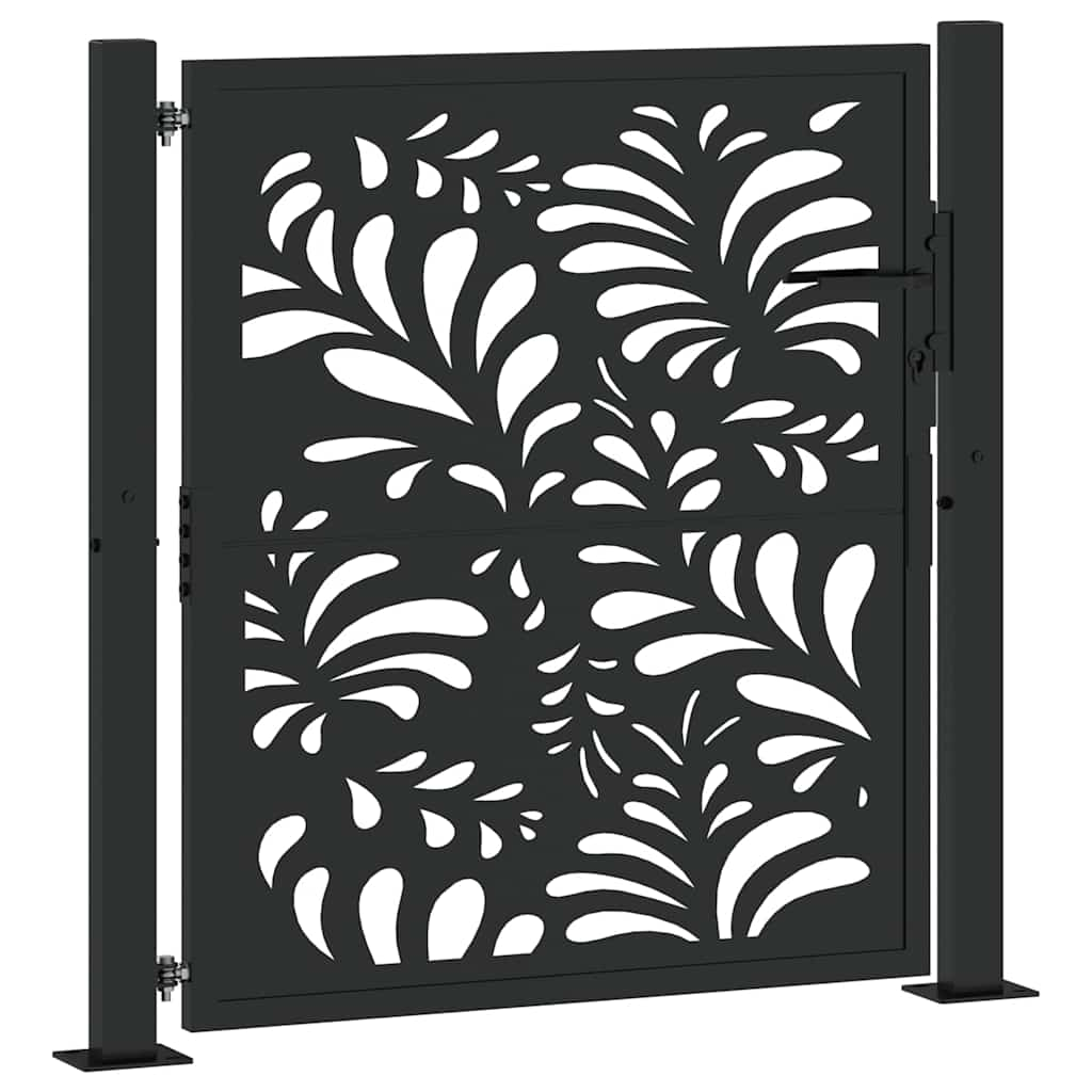 vidaXL Garden Gate Black 105x106 cm Steel Wave Design