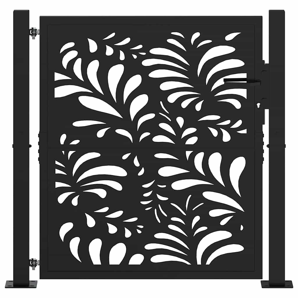 vidaXL Garden Gate Black 105x106 cm Steel Wave Design