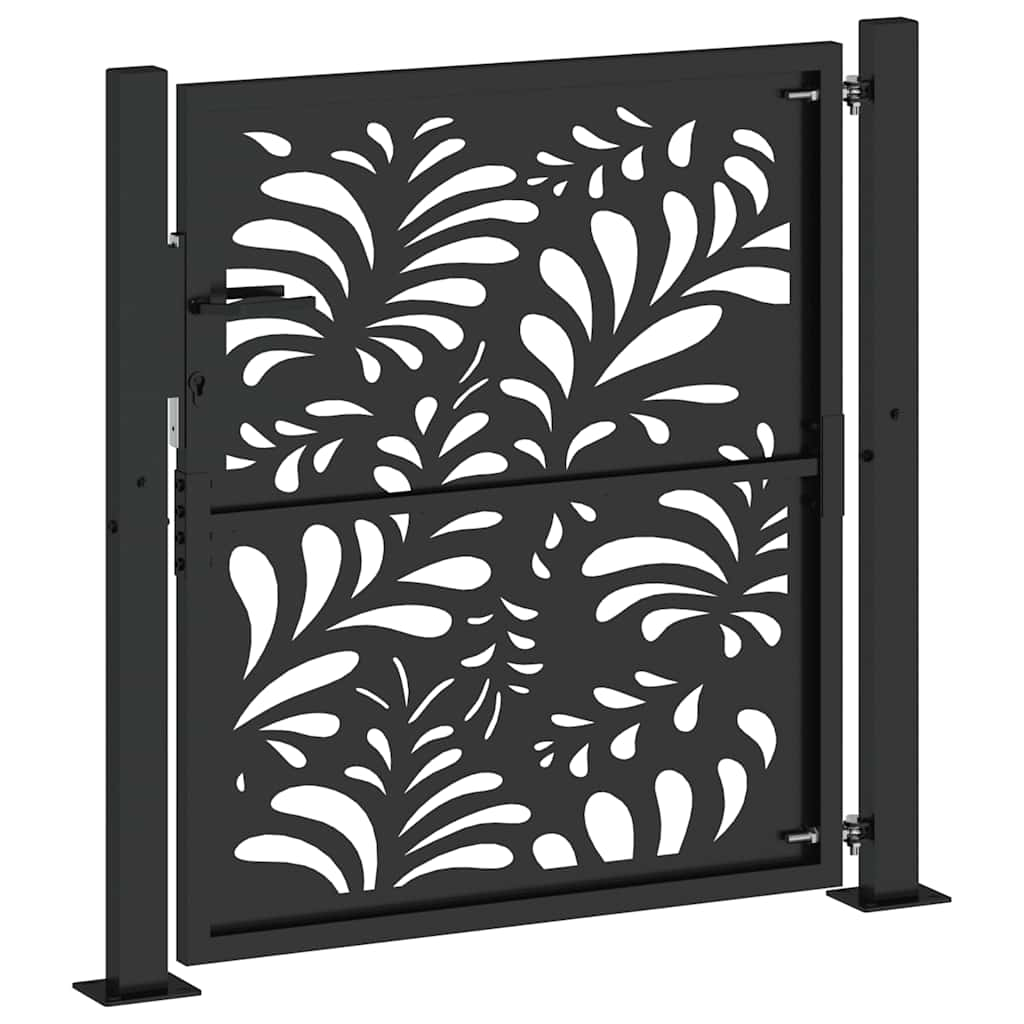 vidaXL Garden Gate Black 105x106 cm Steel Wave Design