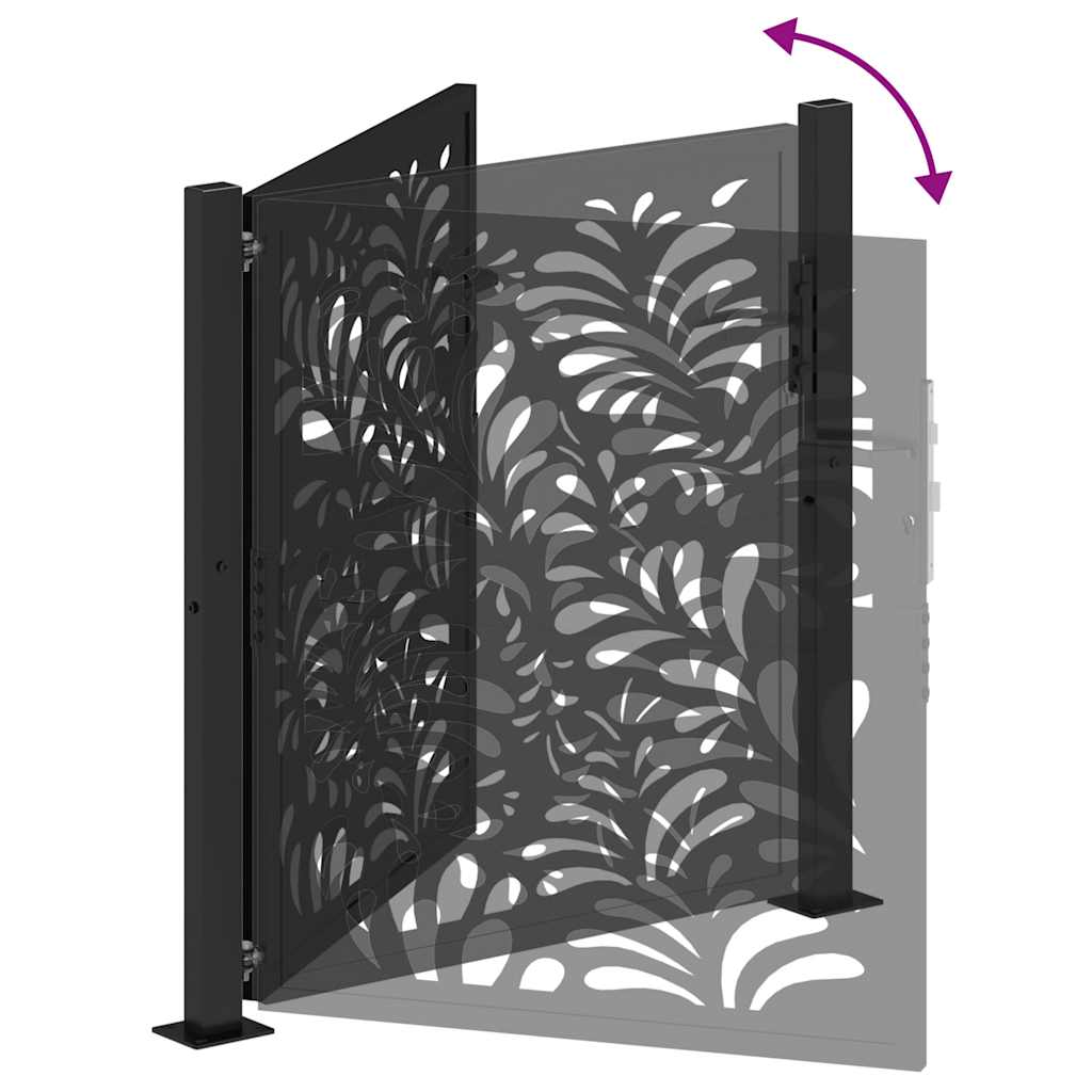 vidaXL Garden Gate Black 105x106 cm Steel Wave Design