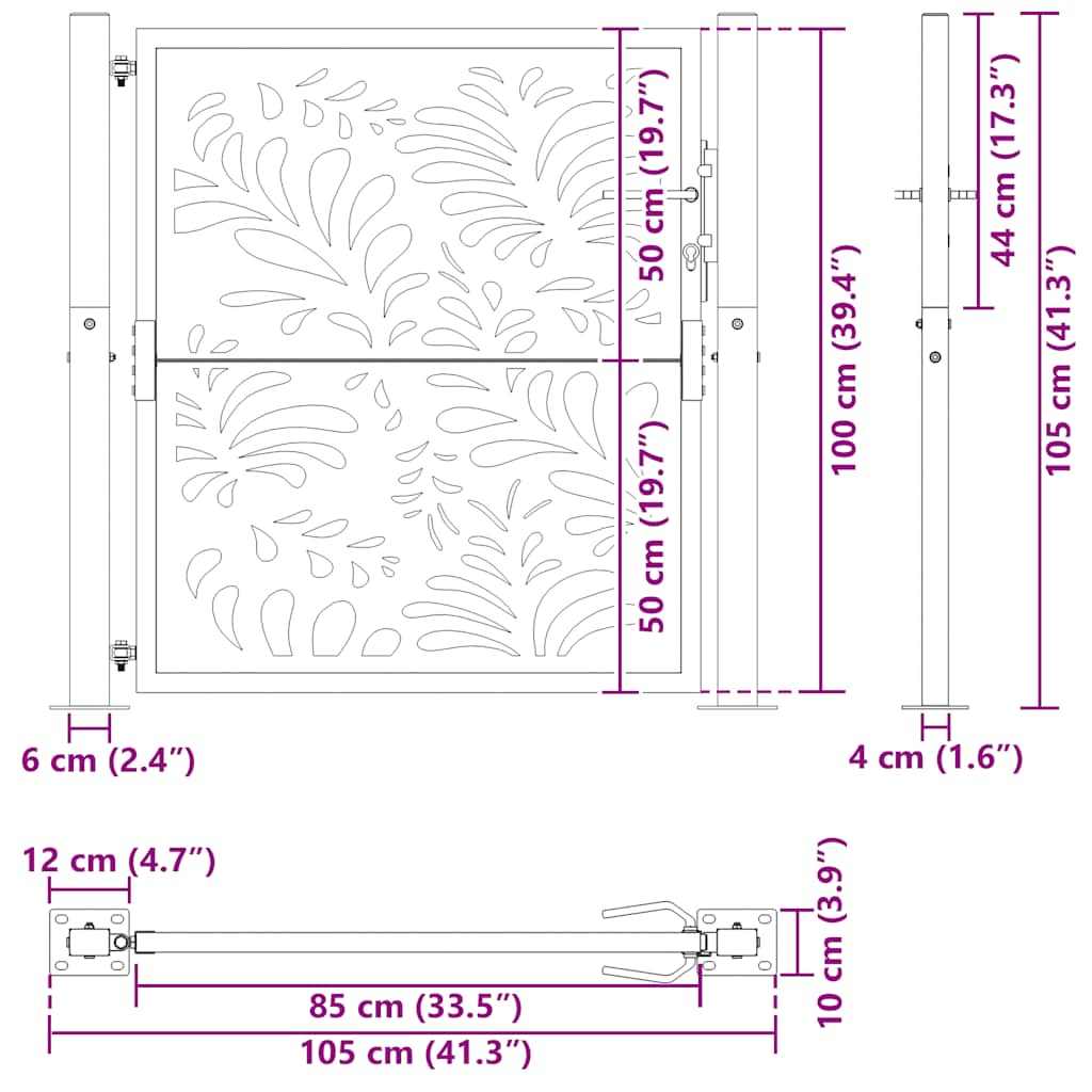 vidaXL Garden Gate Black 105x106 cm Steel Wave Design