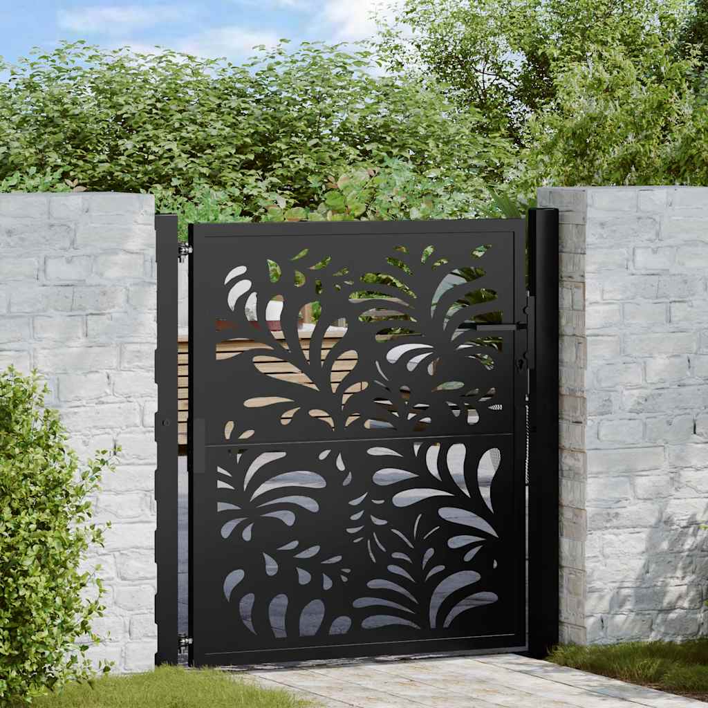 vidaXL Garden Gate Black 105x106 cm Steel Wave Design