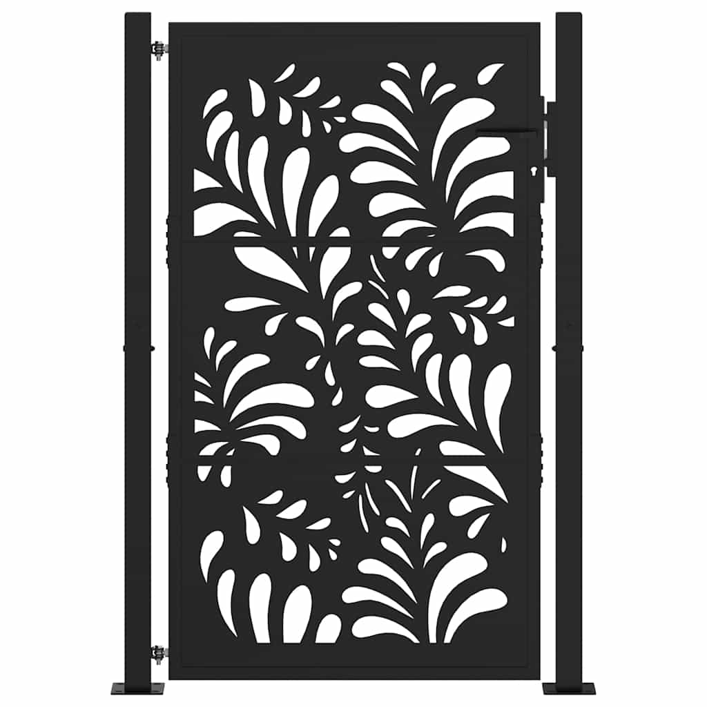 vidaXL Garden Gate Black 105x155 cm Steel Wave Design