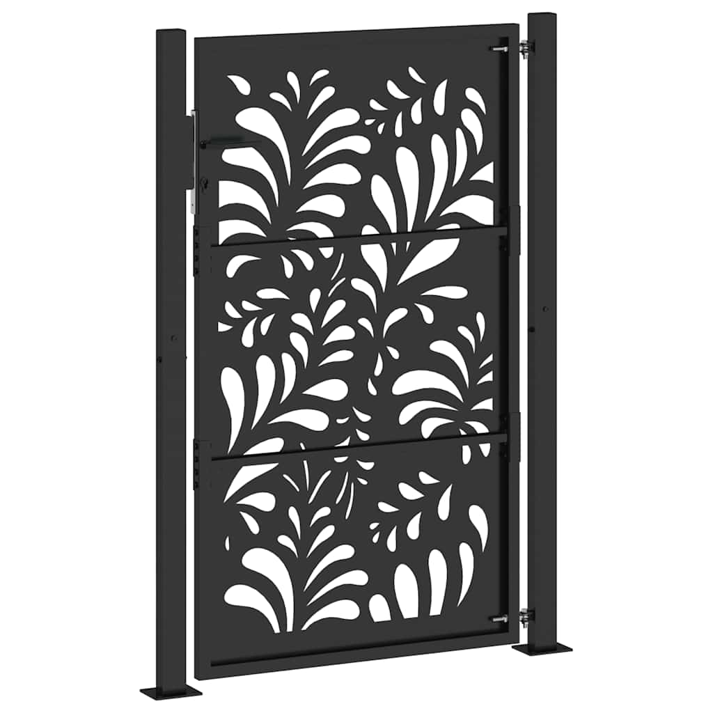 vidaXL Garden Gate Black 105x155 cm Steel Wave Design