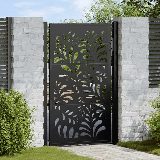 vidaXL Garden Gate Black 105x155 cm Steel Wave Design