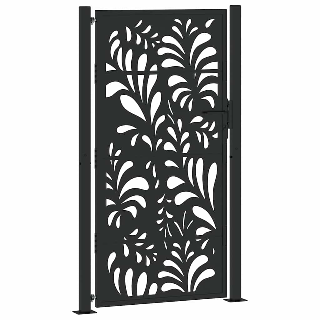 vidaXL Garden Gate Black 105x180 cm Steel Wave Design