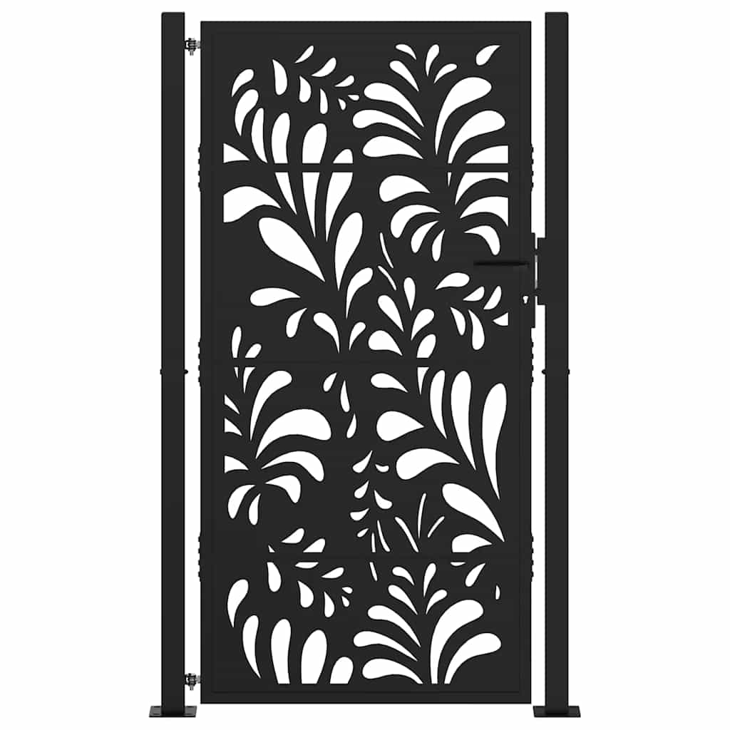 vidaXL Garden Gate Black 105x180 cm Steel Wave Design