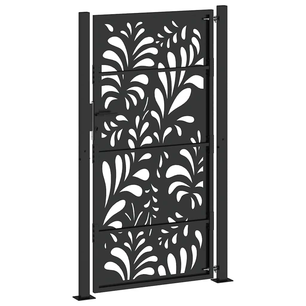 vidaXL Garden Gate Black 105x180 cm Steel Wave Design