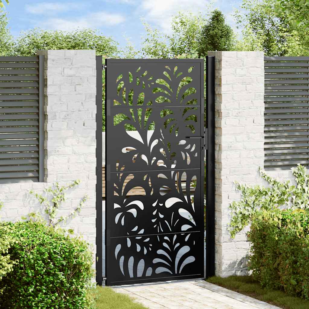 Garden Gate Black 100x175 cm Steel Wave Design