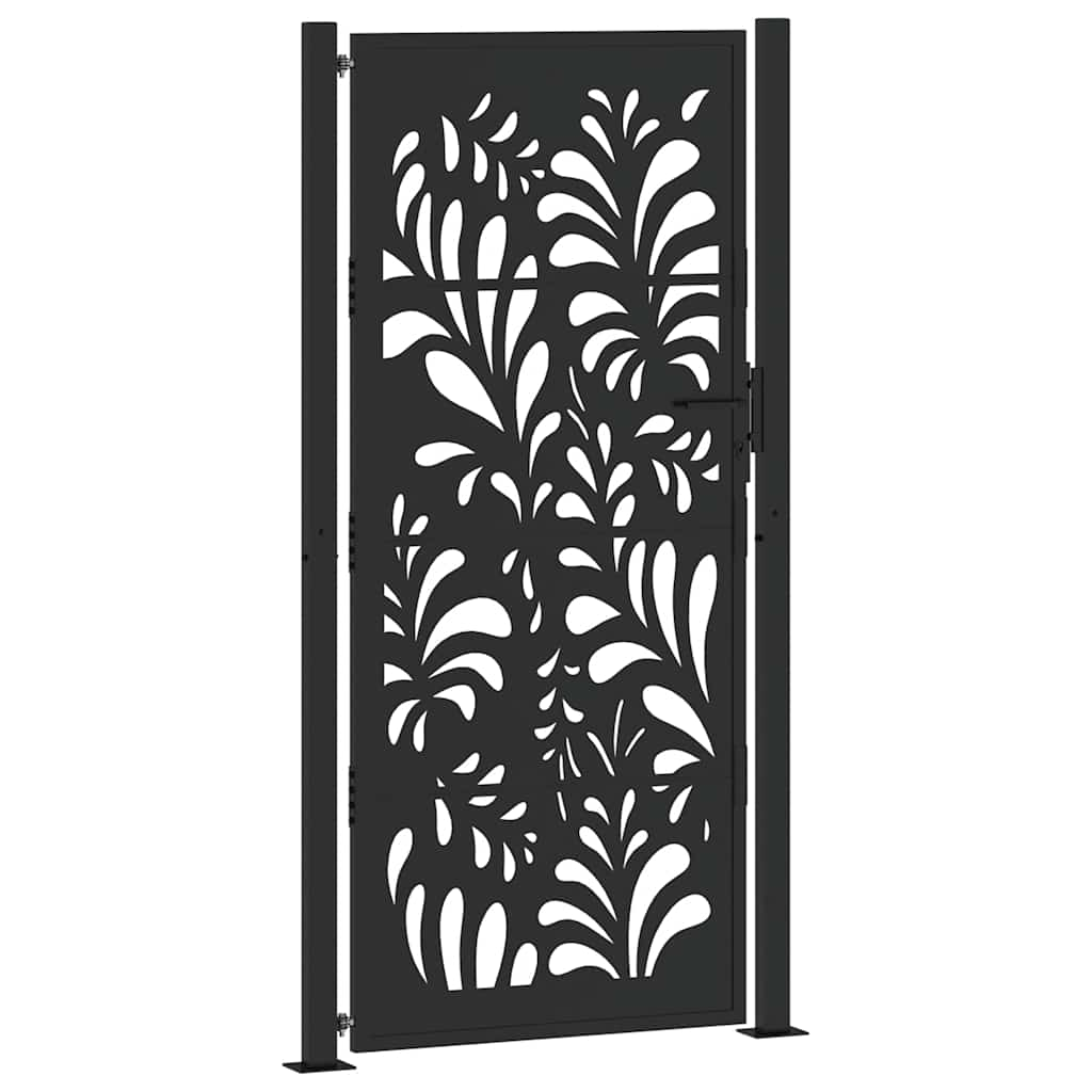 vidaXL Garden Gate Black 105x205 cm Steel Wave Design