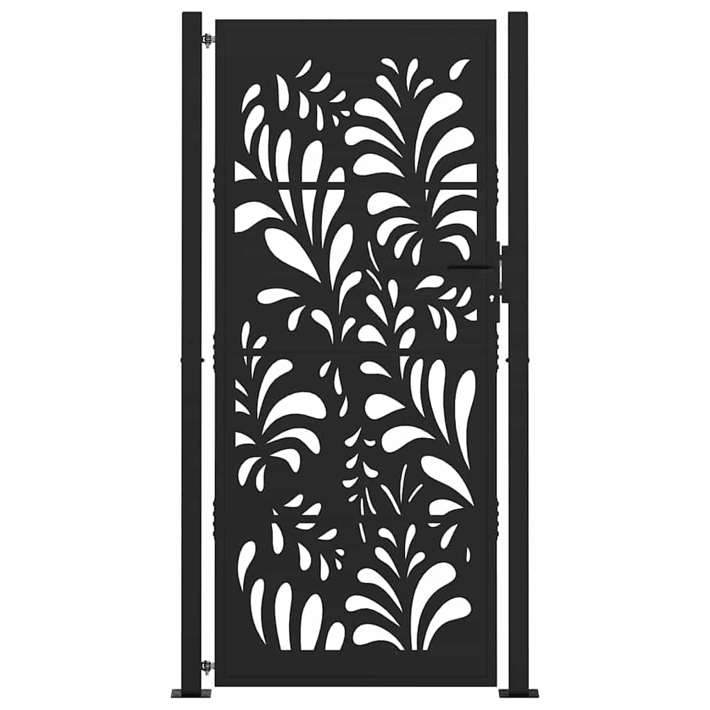 vidaXL Garden Gate Black 105x205 cm Steel Wave Design