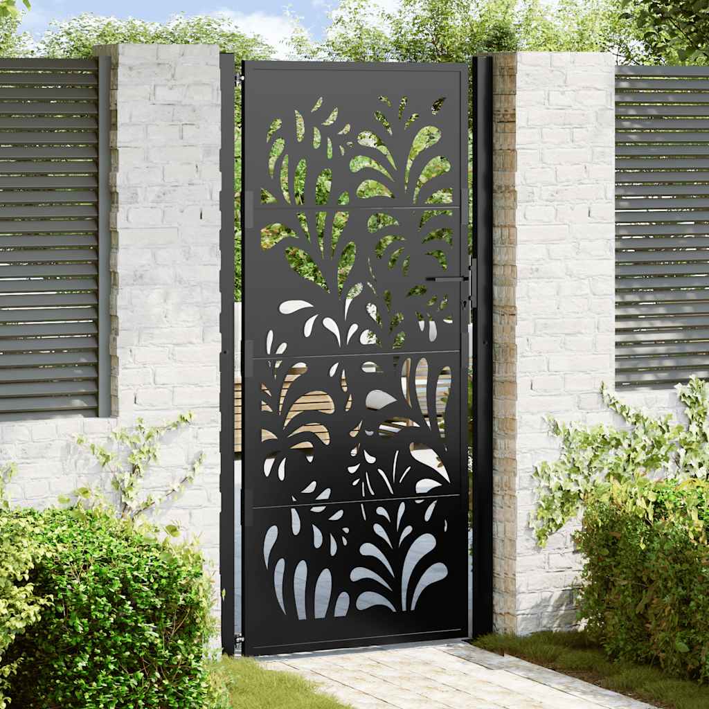 vidaXL Garden Gate Black 105x205 cm Steel Wave Design