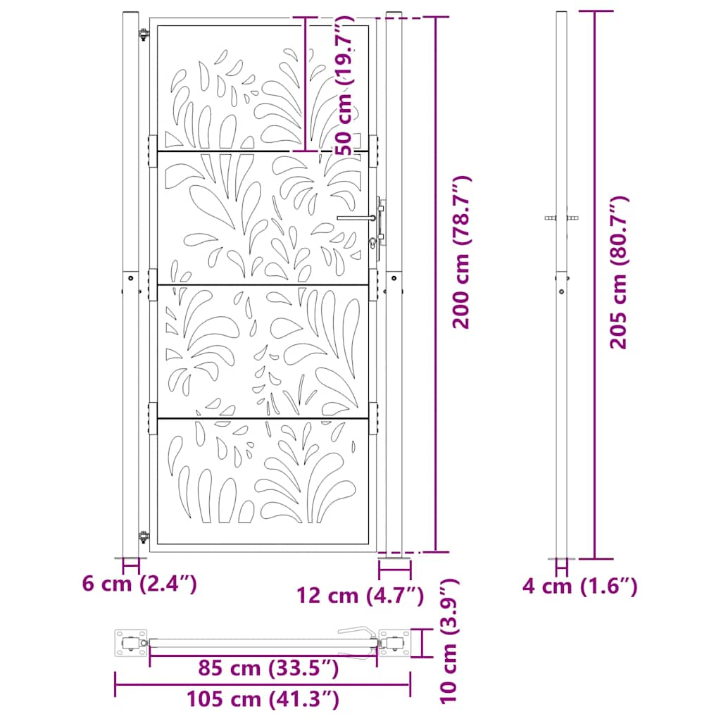 vidaXL Garden Gate 105x205 cm Weathering Steel Wave Design