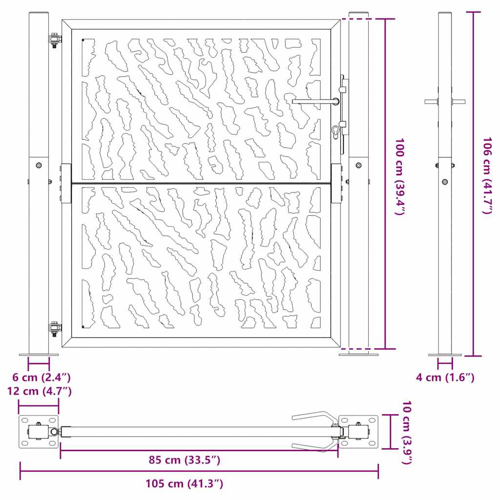 vidaXL Garden Gate Black 105x106 cm Steel Trace Design