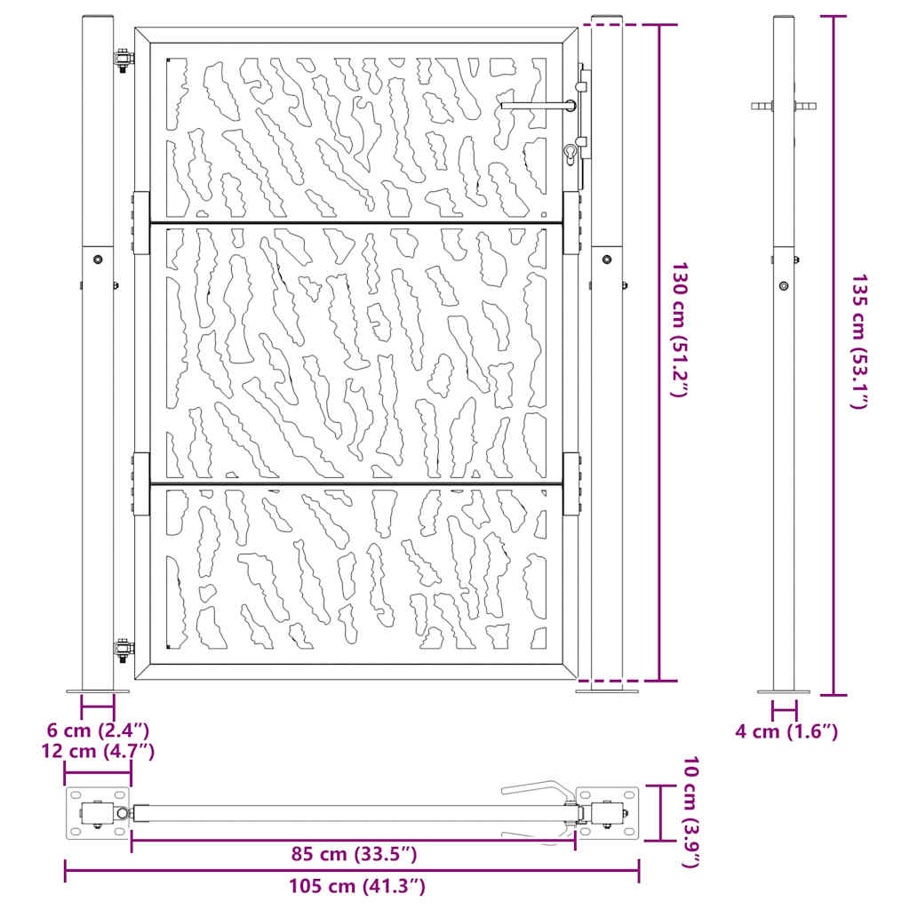 vidaXL Garden Gate Black 105x130 cm Steel Trace Design