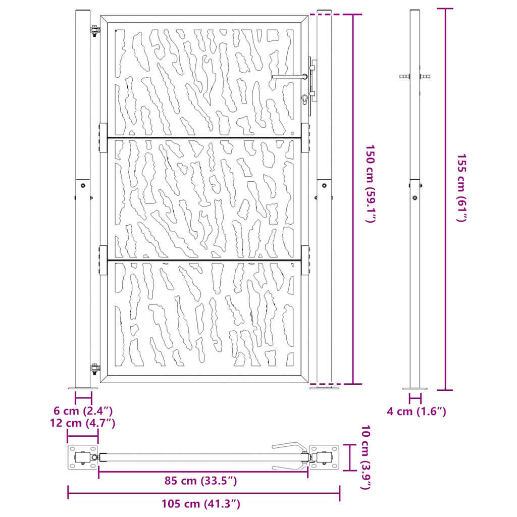 vidaXL Garden Gate Black 105x155 cm Steel Trace Design