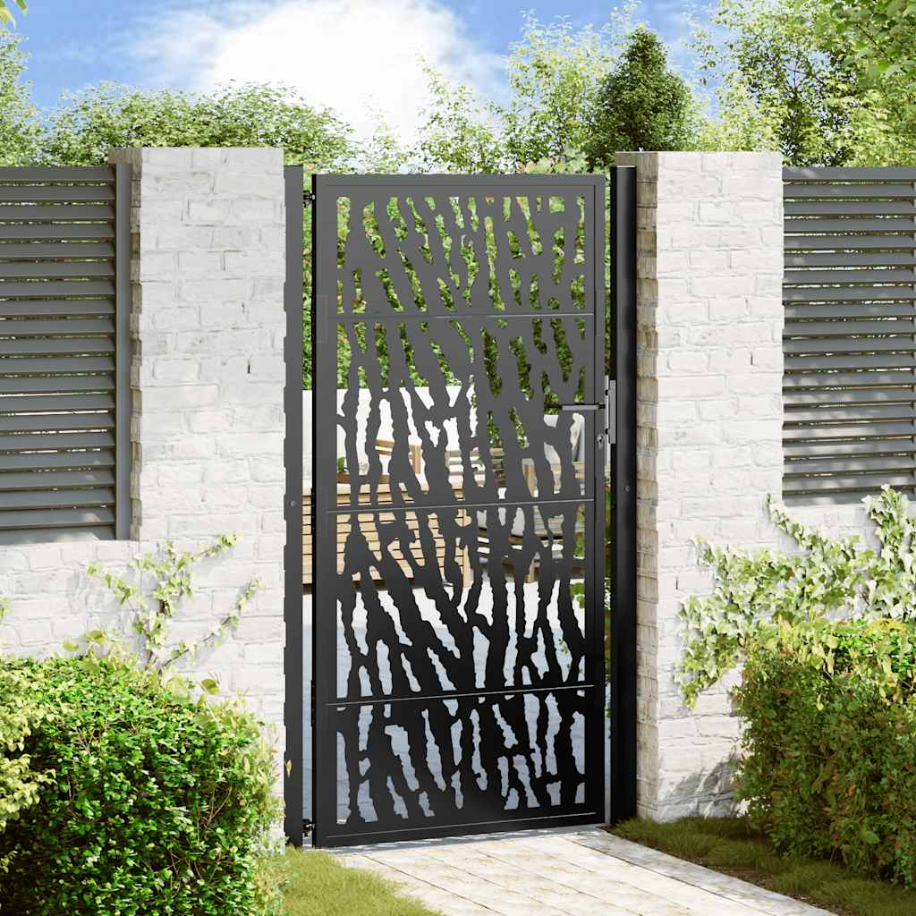 vidaXL Garden Gate Black 105x180 cm Steel Trace Design