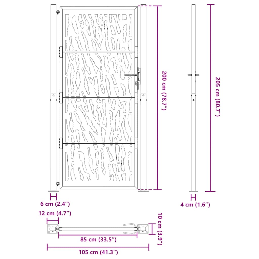 vidaXL Garden Gate Black 105x205 cm Steel Trace Design