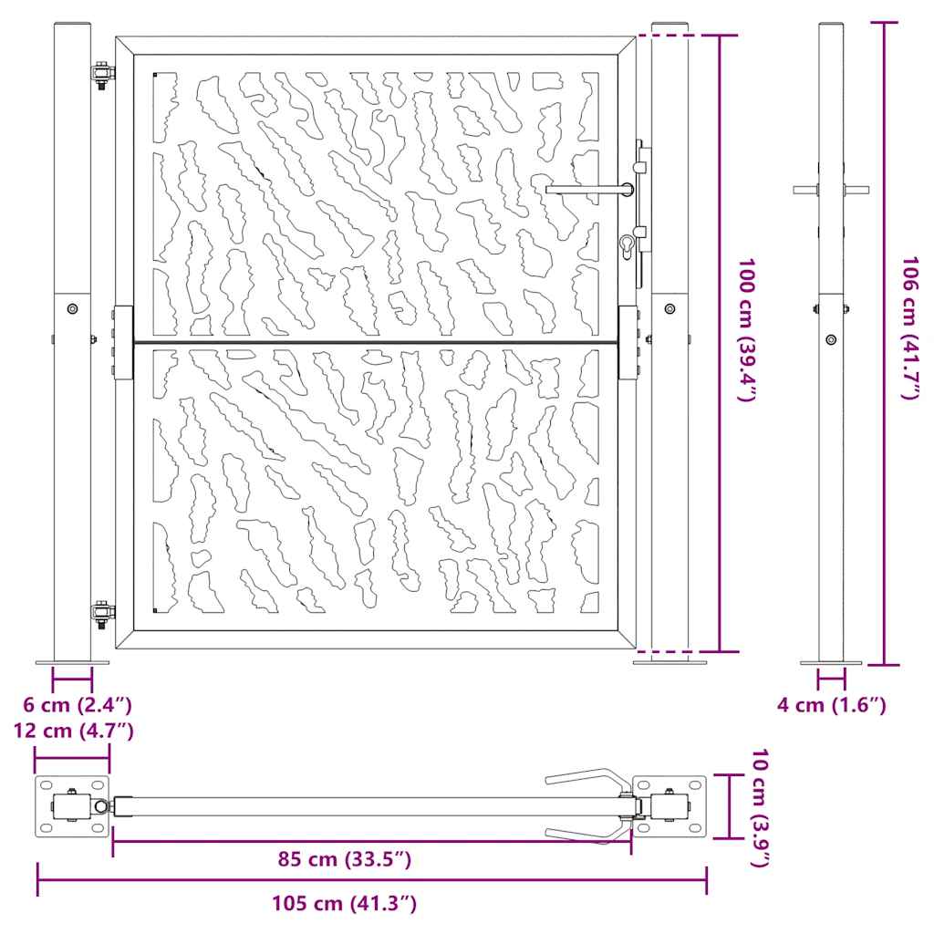 vidaXL Garden Gate 105x105 cm Weathering Steel Trace Design