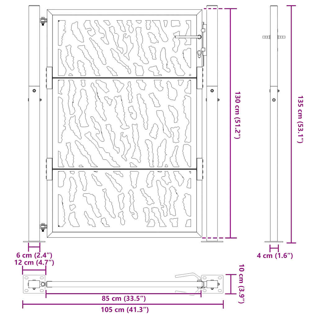 vidaXL Garden Gate 105x130 cm Weathering Steel Trace Design